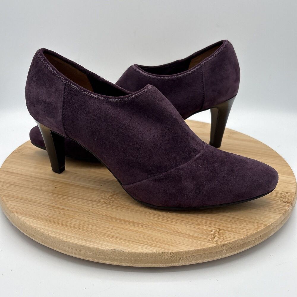 ECCO Alicante Shootie Booties Purple Suede Slip-On 3” Heel Women’s 40